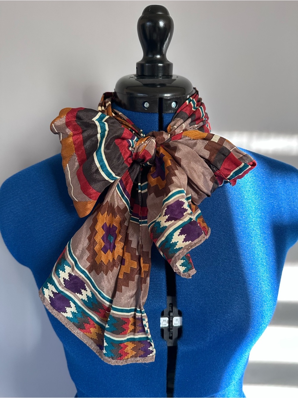 Vintage Southwestern Multicolor Geometric Print Silk Scarf